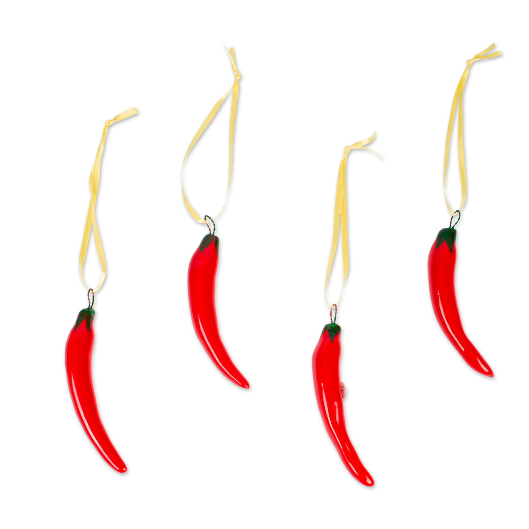 Ceramic Miracielo Pepper Ornaments from Mexico (Set of 4) - Miracielo Chilis