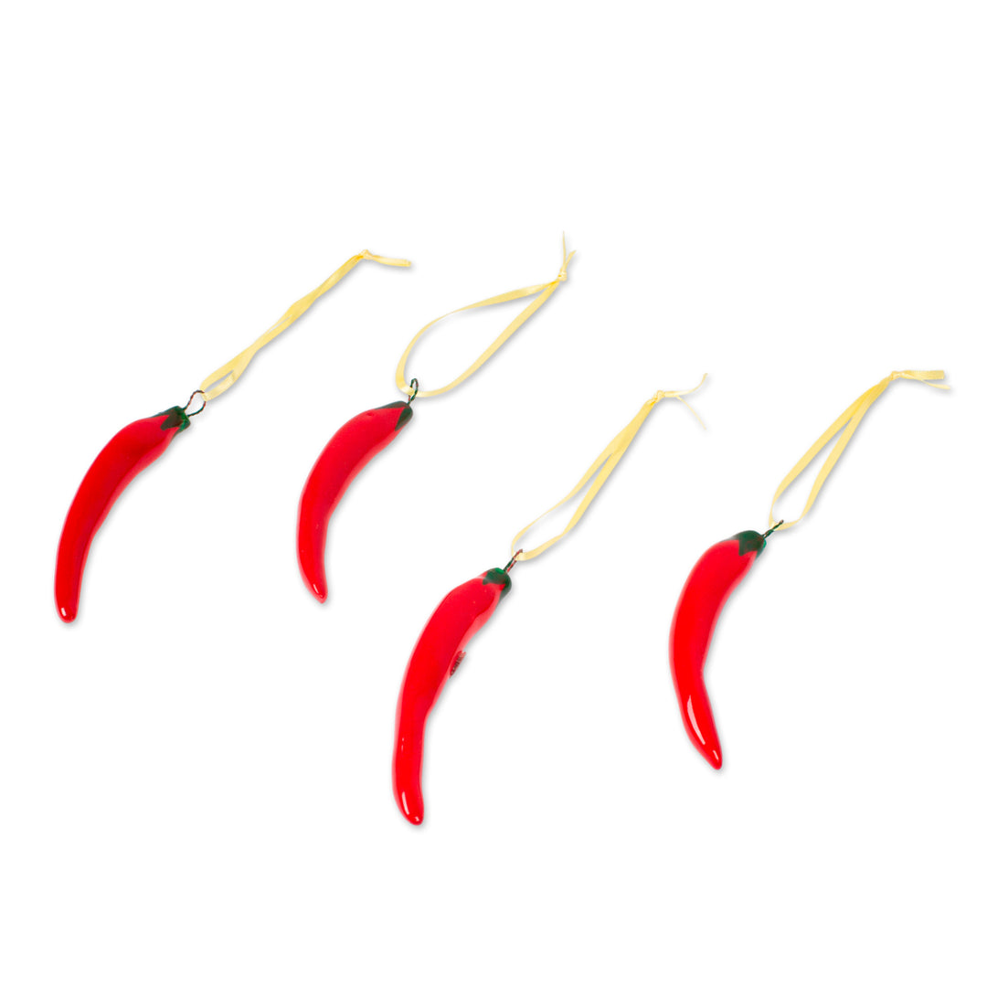 Ceramic Miracielo Pepper Ornaments from Mexico (Set of 4) - Miracielo Chilis