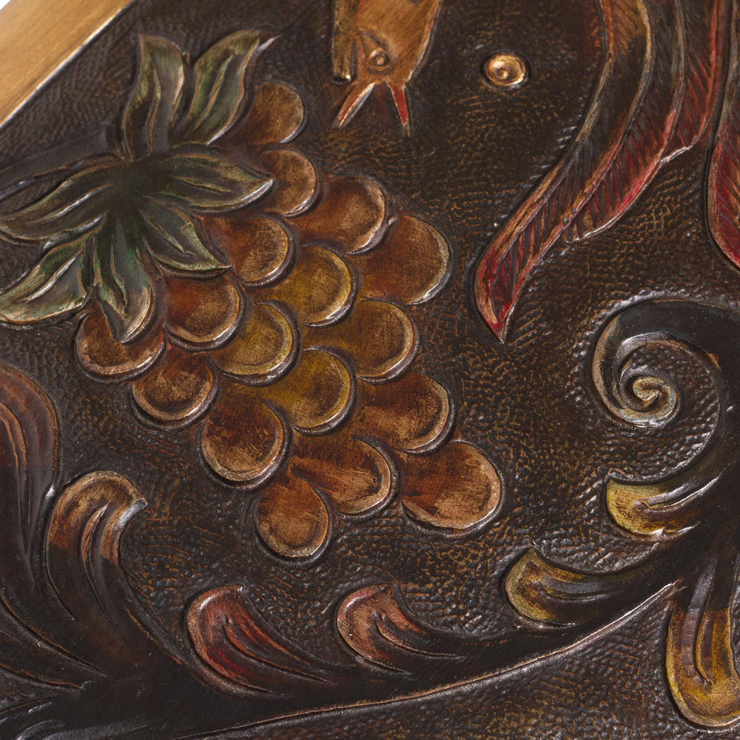 Bird-Themed Leather and Wood Ottoman from Peru - World of Birds