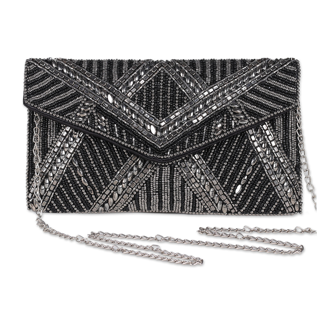 Metallic and Black Beaded Evening Handbag from India - Elegant Entrance