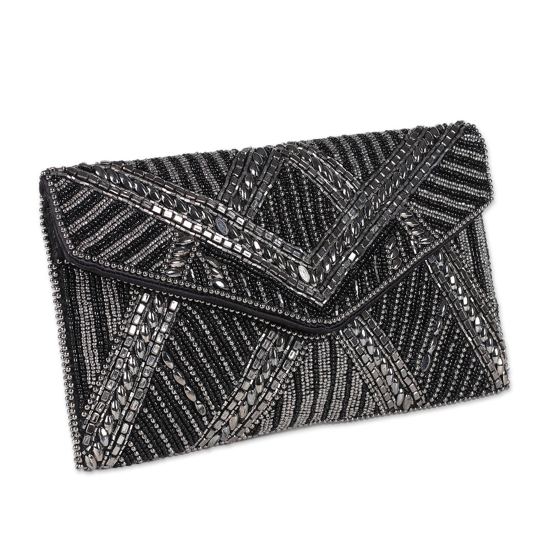 Metallic and Black Beaded Evening Handbag from India - Elegant Entrance
