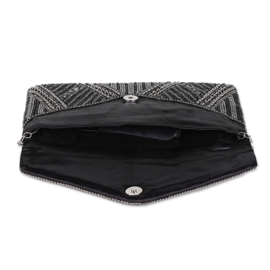 Metallic and Black Beaded Evening Handbag from India - Elegant Entrance