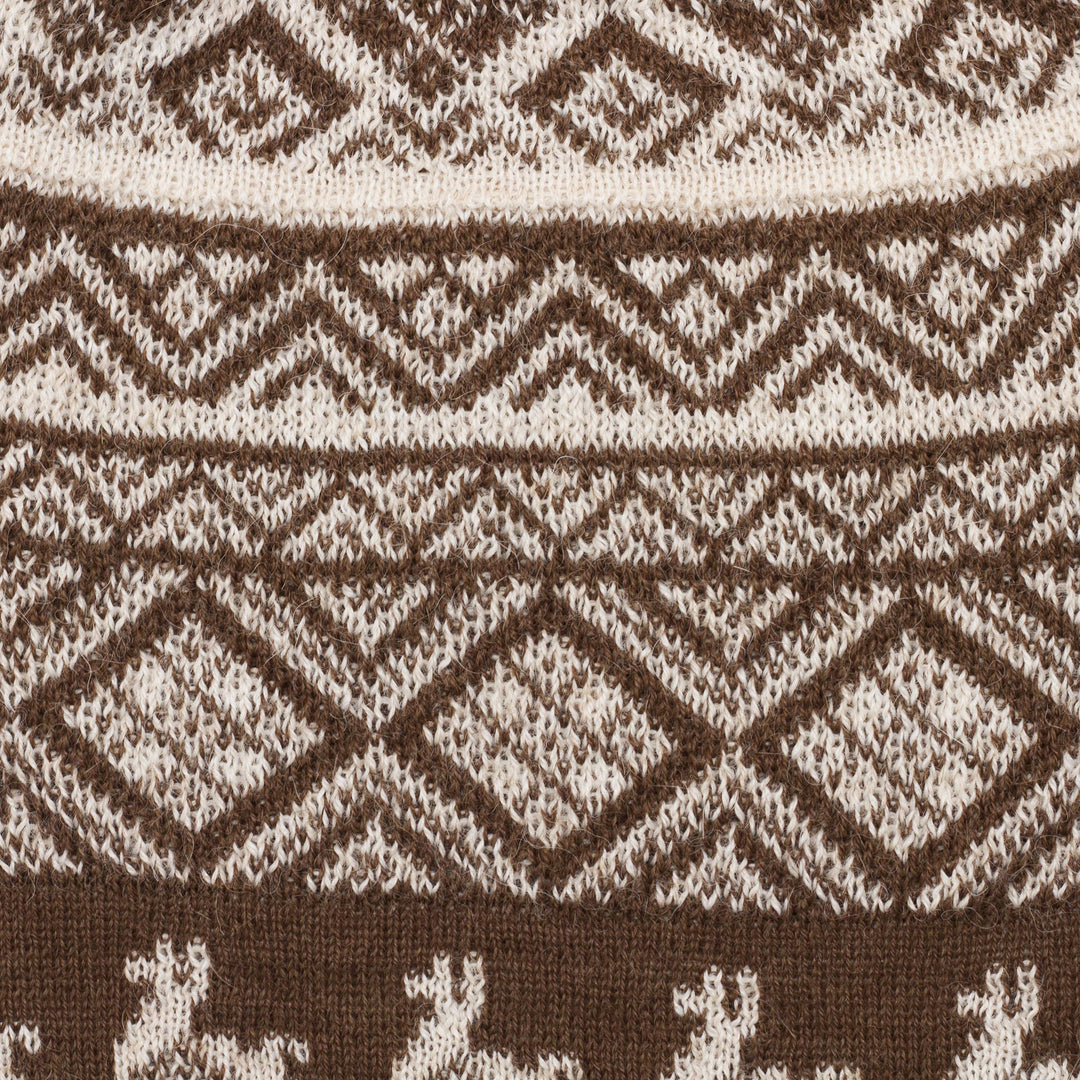 Chestnut Brown and Ivory Diamond Motif Alpaca Blend Knit Hat - Alpaca Parade in Brown