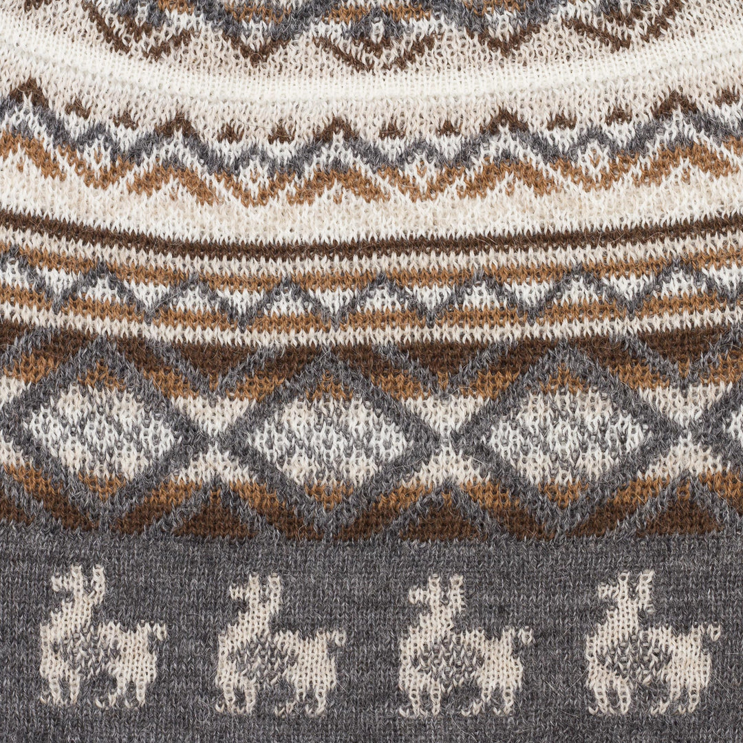Off-White Brown and Grey Diamond Motif Alpaca Blend Knit Hat - Alpaca Mountain