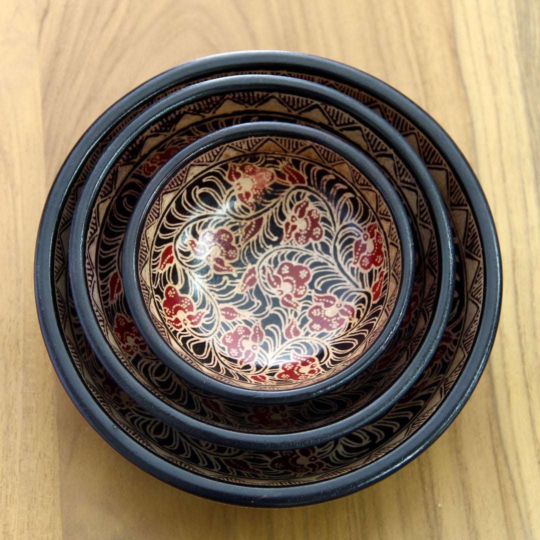 Wood batik centerpieces (Set of 3) - Javanese Vines