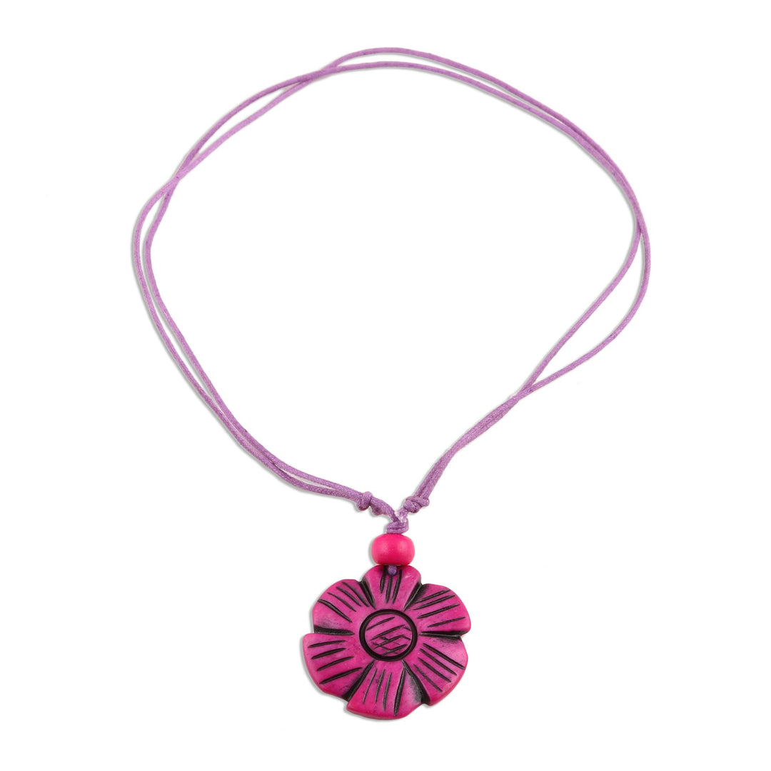 Fuchsia Floral Pendant Necklace from India - Fuchsia Flower