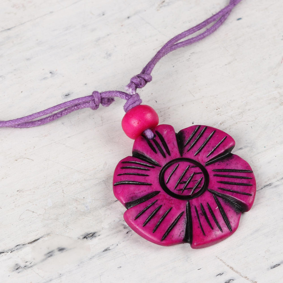 Fuchsia Floral Pendant Necklace from India - Fuchsia Flower