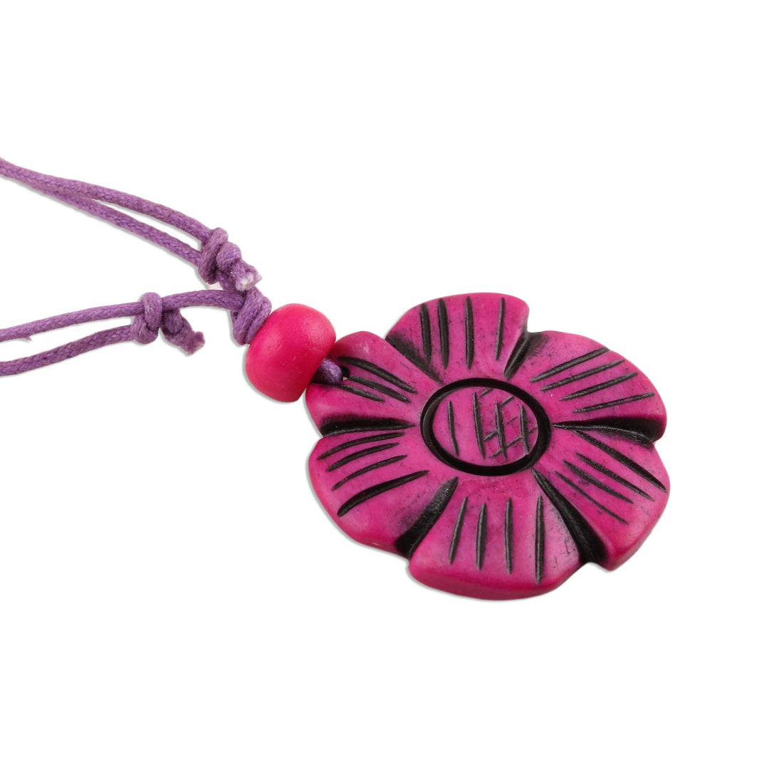 Fuchsia Floral Pendant Necklace from India - Fuchsia Flower