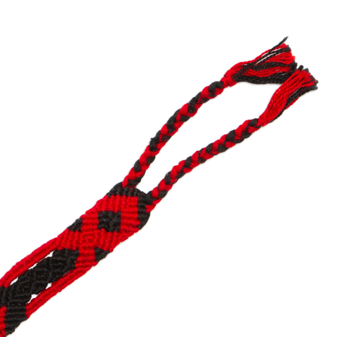 Macrame Crimson and Ebony Cotton Wristband Bracelet - Crimson Friendship