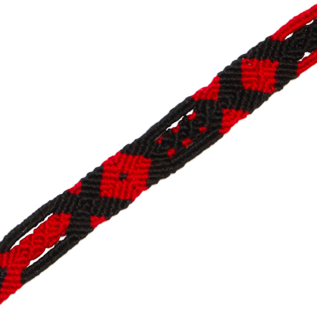 Macrame Crimson and Ebony Cotton Wristband Bracelet - Crimson Friendship