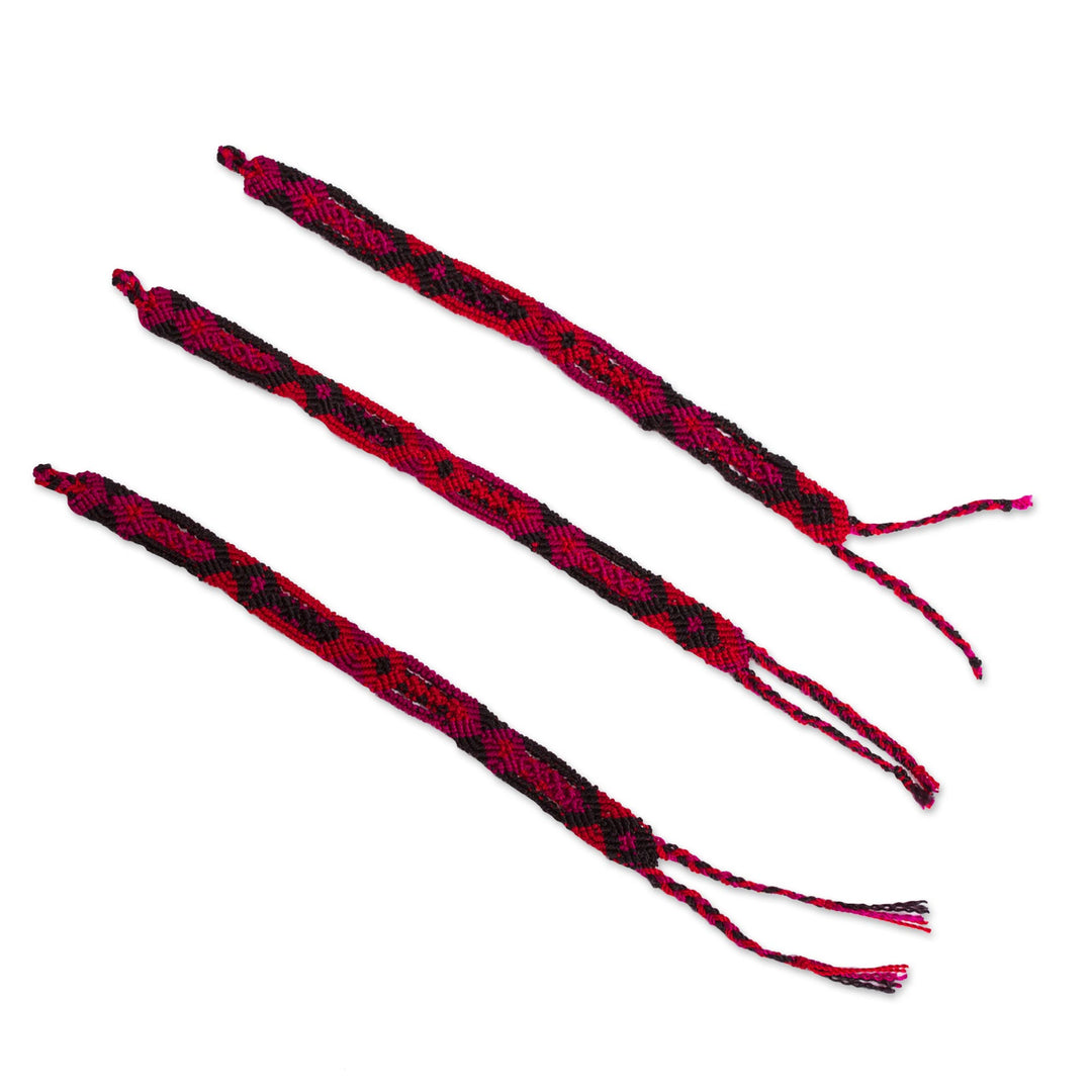 Red and Black Geometric Cotton Macrame Bracelet - Passionate Geometry