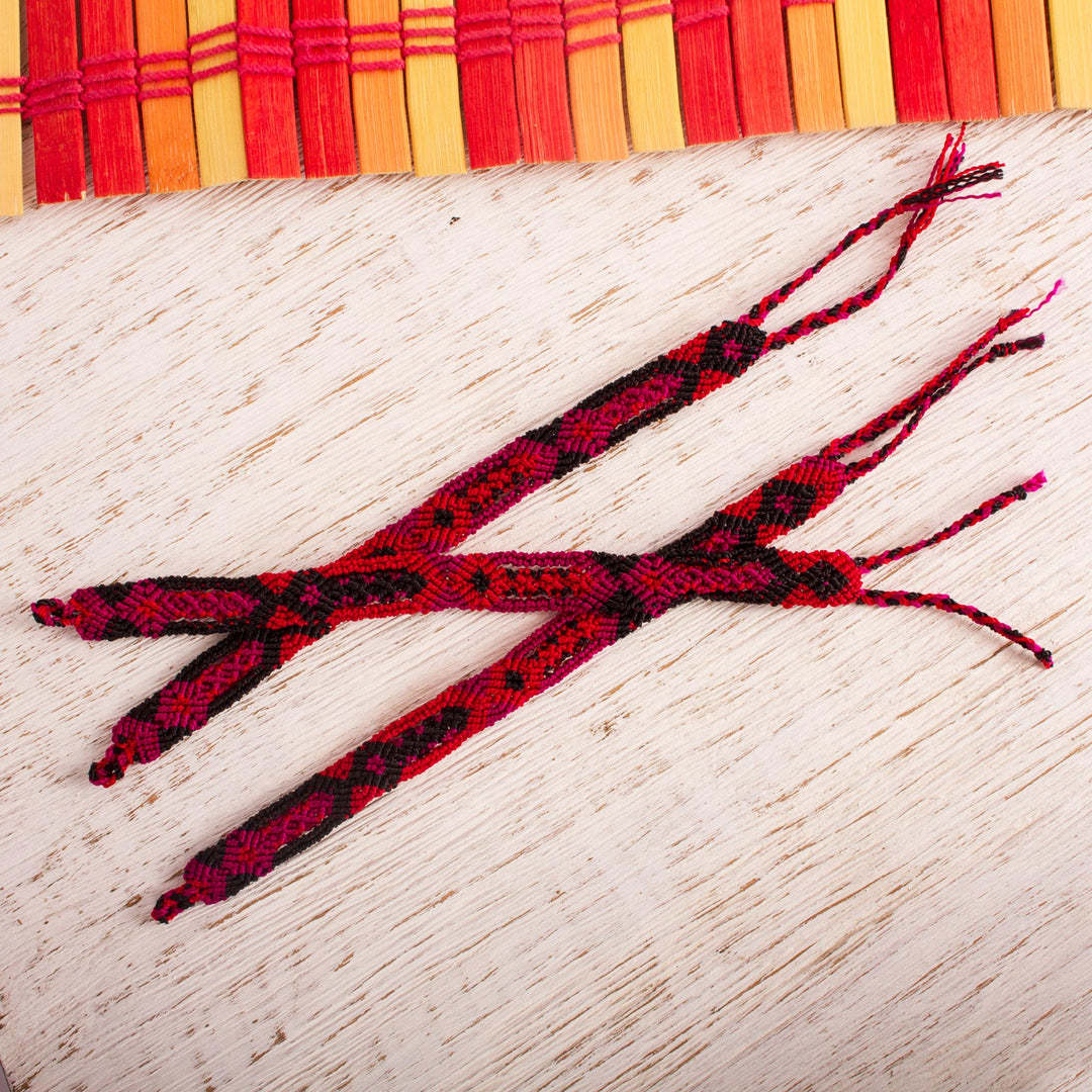 Red and Black Geometric Cotton Macrame Bracelet - Passionate Geometry