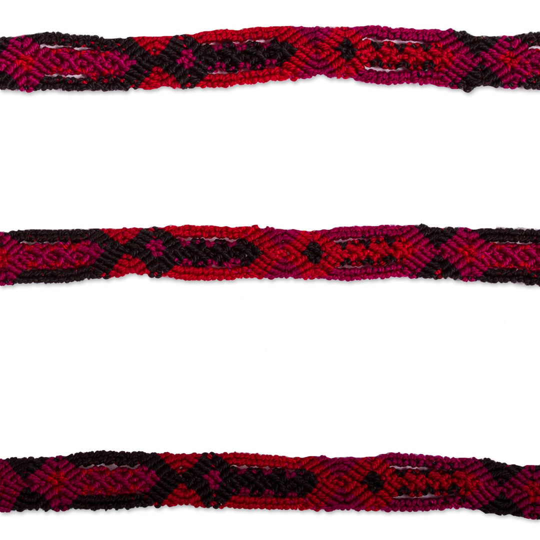 Red and Black Geometric Cotton Macrame Bracelet - Passionate Geometry