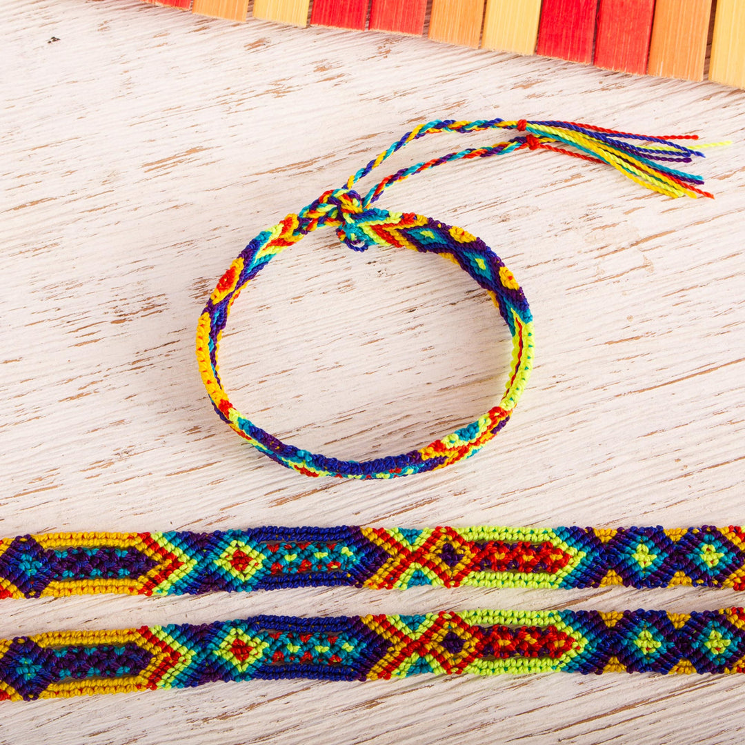 Colorful Geometric Cotton Wristband Bracelets (Set of 3) - Artisanal Geometry