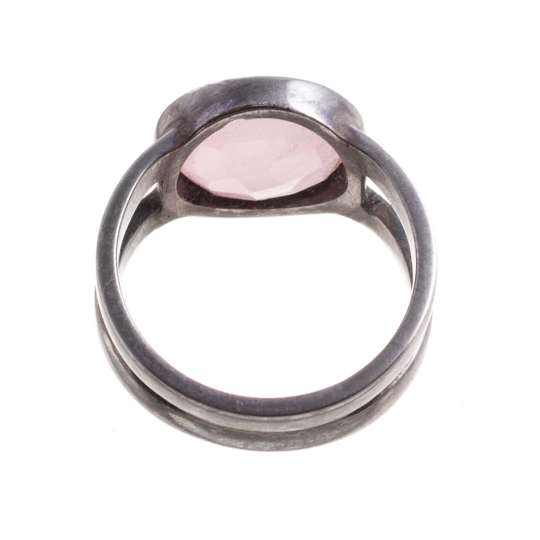 Oxidized Rose Quartz Ring from Peru - Soft Circle