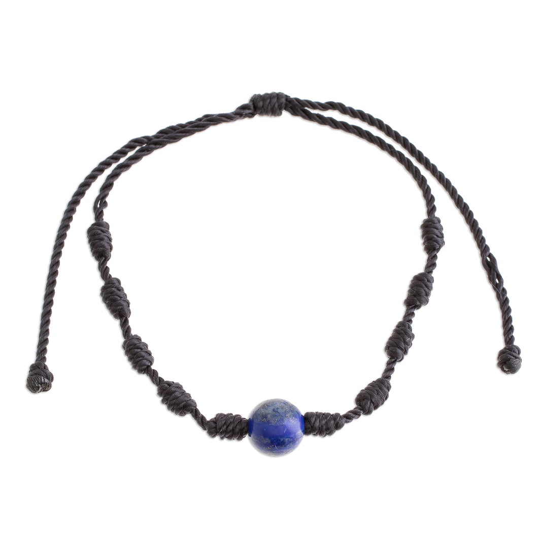 Lapis Lazuli and Nylon Knotted Cord Adjustable Bracelet - Bold Texture in Blue