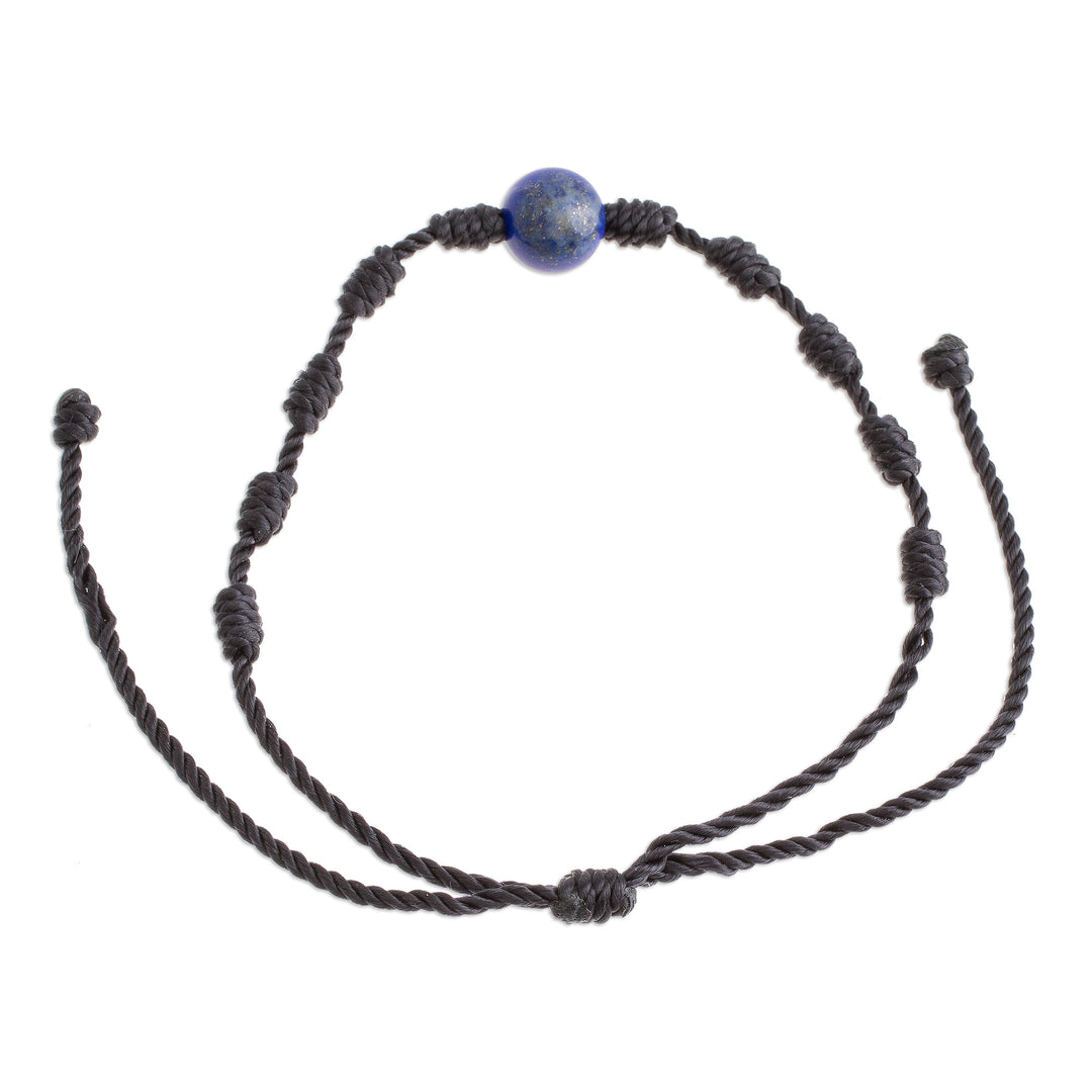 Lapis Lazuli and Nylon Knotted Cord Adjustable Bracelet - Bold Texture in Blue
