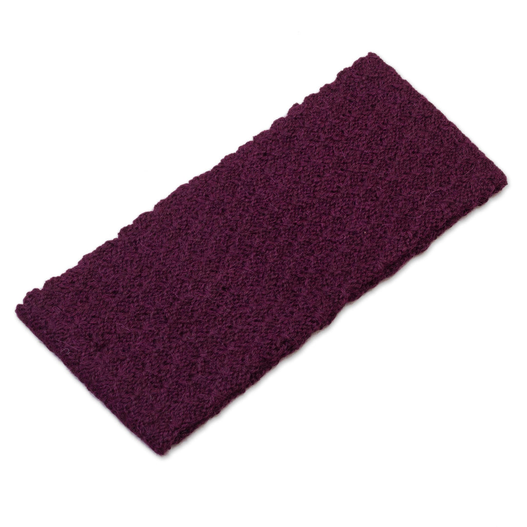 Boysenberry 100% Baby Alpaca Honeycomb Pattern Knit Headband - Wavelength in Boysenberry