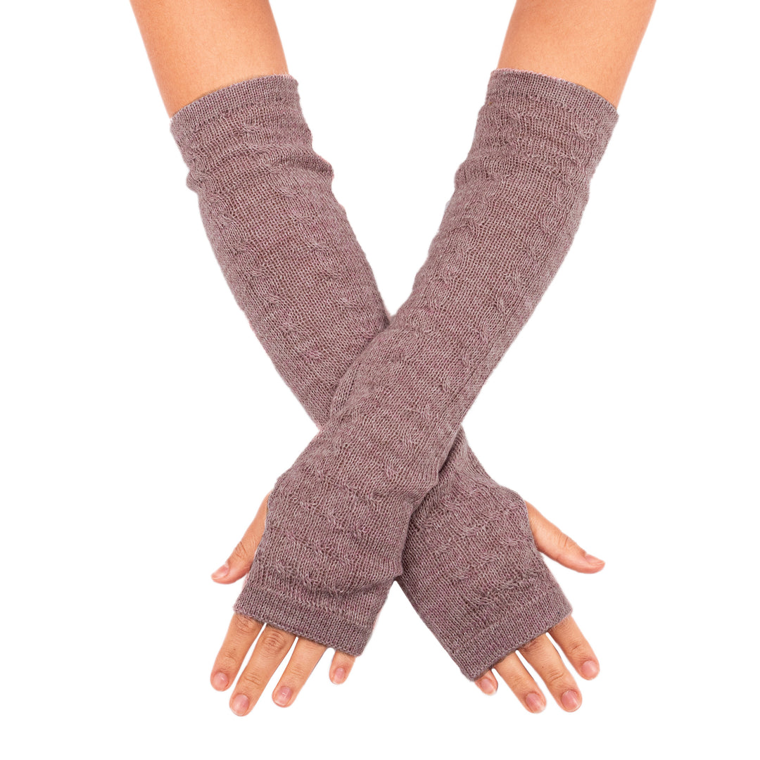Dusty Rose 100% Baby Alpaca Cable Knit Fingerless Mitts - Luscious Twist in Dusty Rose