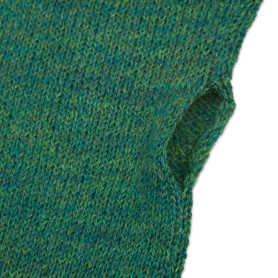 Green 100% Baby Alpaca Cable Knit Fingerless Mitts - Luscious Twist in Emerald