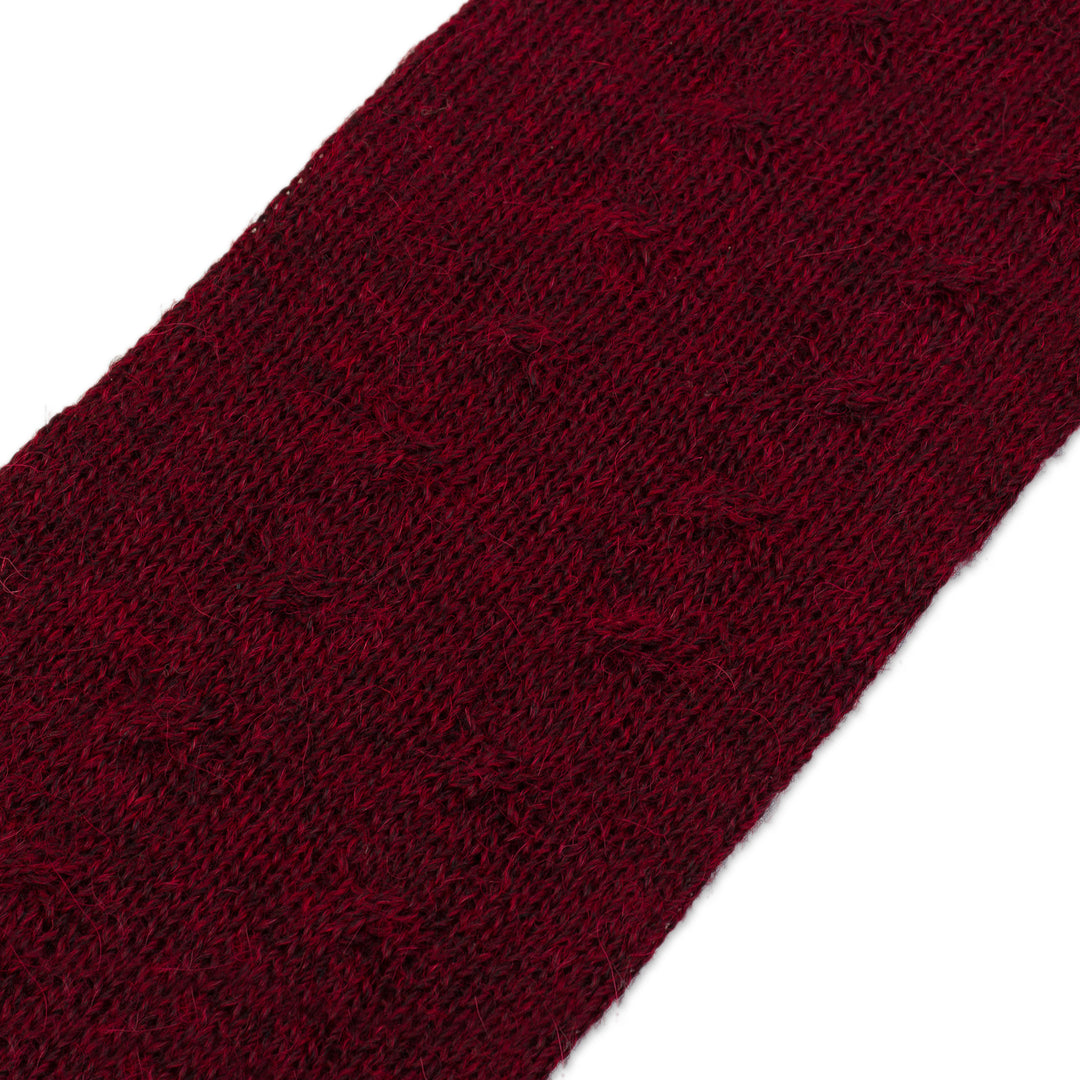 Burgundy 100% Baby Alpaca Cable Knit Fingerless Mitts - Luscious Twist in Burgundy