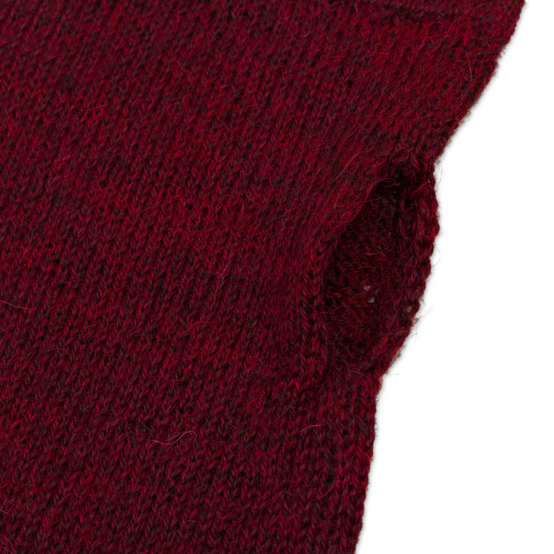 Burgundy 100% Baby Alpaca Cable Knit Fingerless Mitts - Luscious Twist in Burgundy