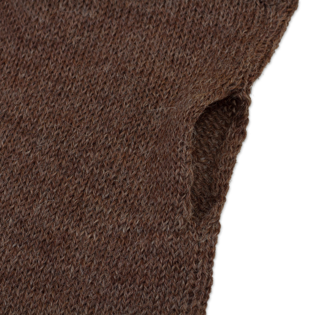 Chestnut Brown 100% Baby Alpaca Cable Knit Fingerless Mitts - Luscious Twist in Chestnut