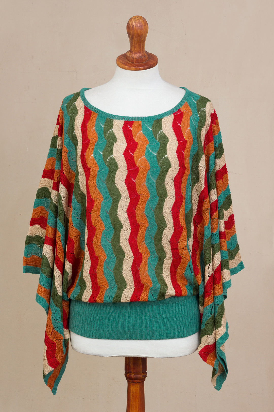 Green and Scarlet Vertical Stripe Alpaca Blend Sweater - Tropical Heatwaves