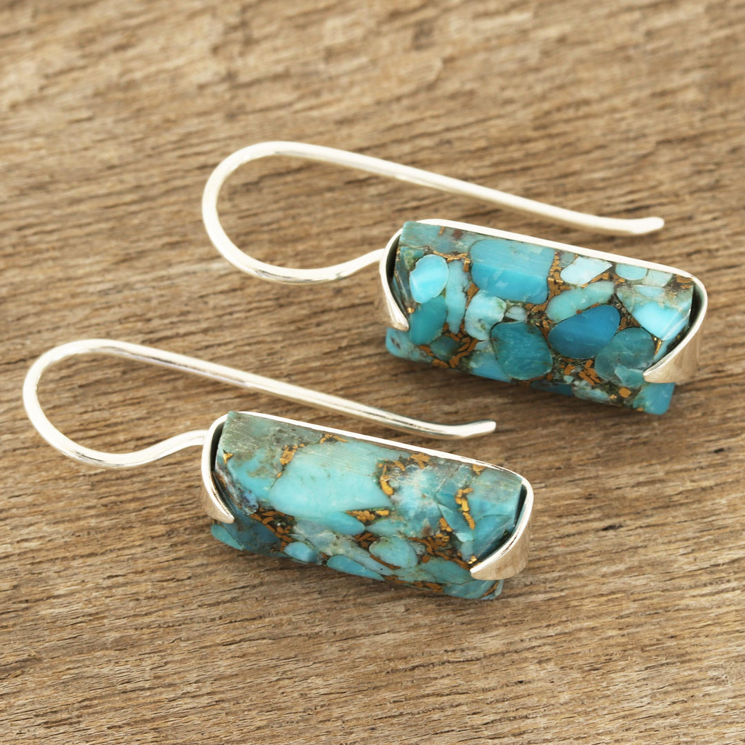 Composite Turquoise Drop Earrings from India - Beautiful Blue