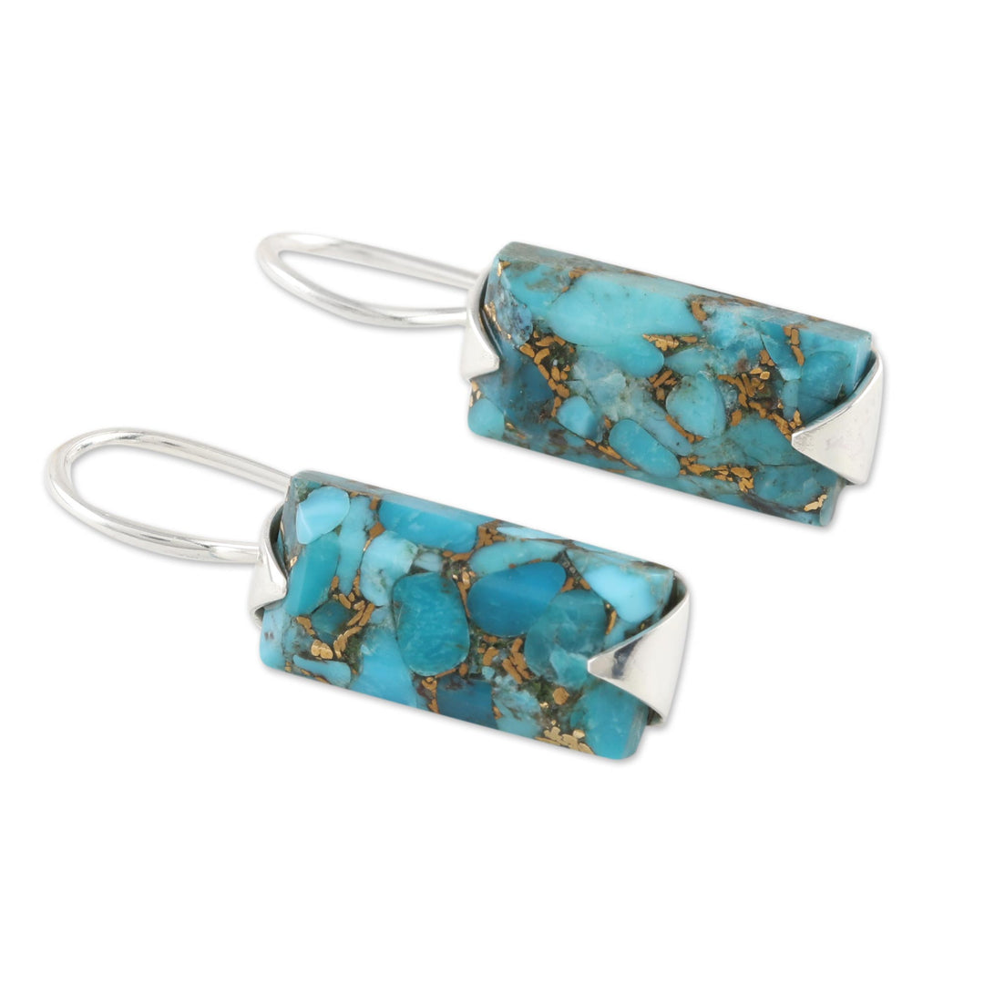 Composite Turquoise Drop Earrings from India - Beautiful Blue