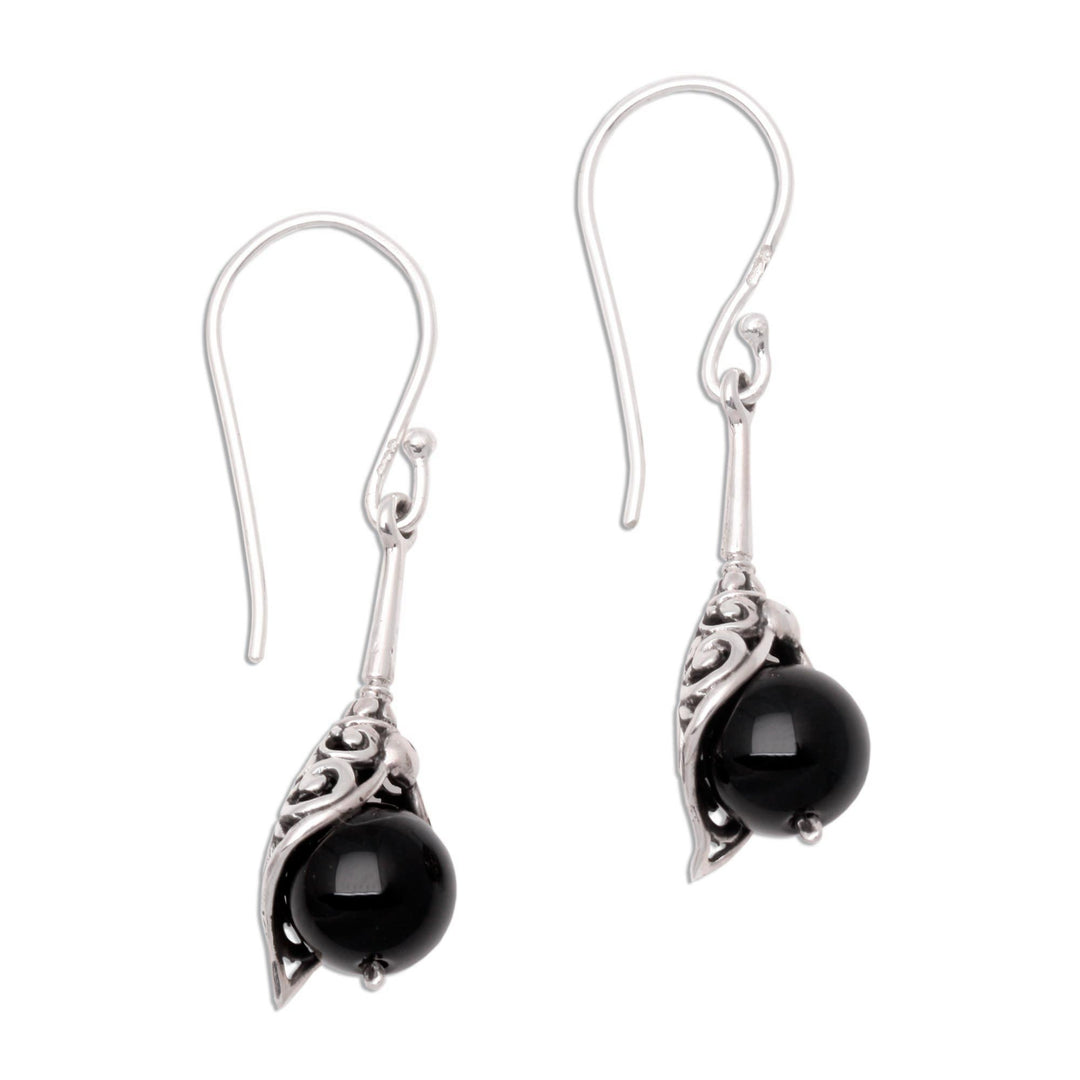 Round Onyx Dangle Earrings Crafted in India - Fantastic Fruit