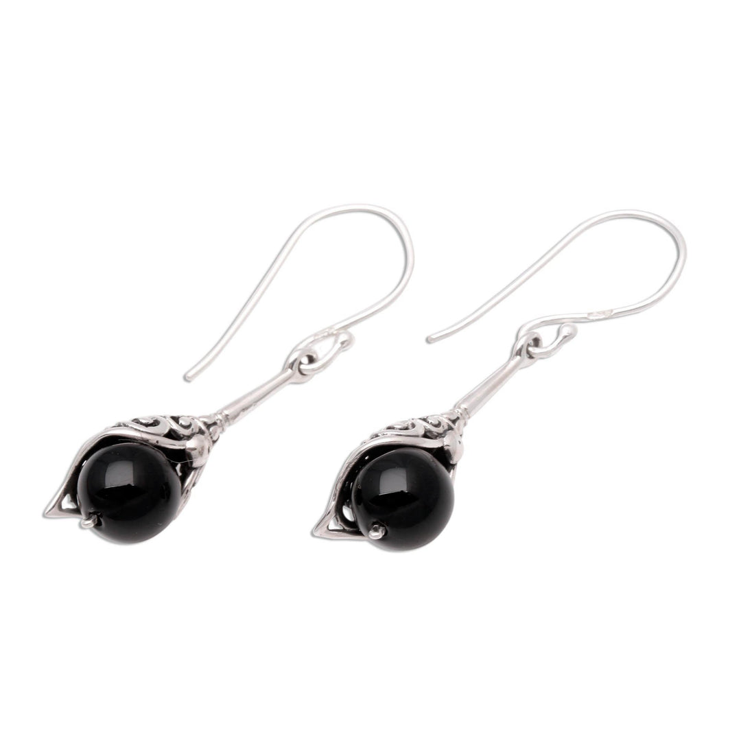 Round Onyx Dangle Earrings Crafted in India - Fantastic Fruit