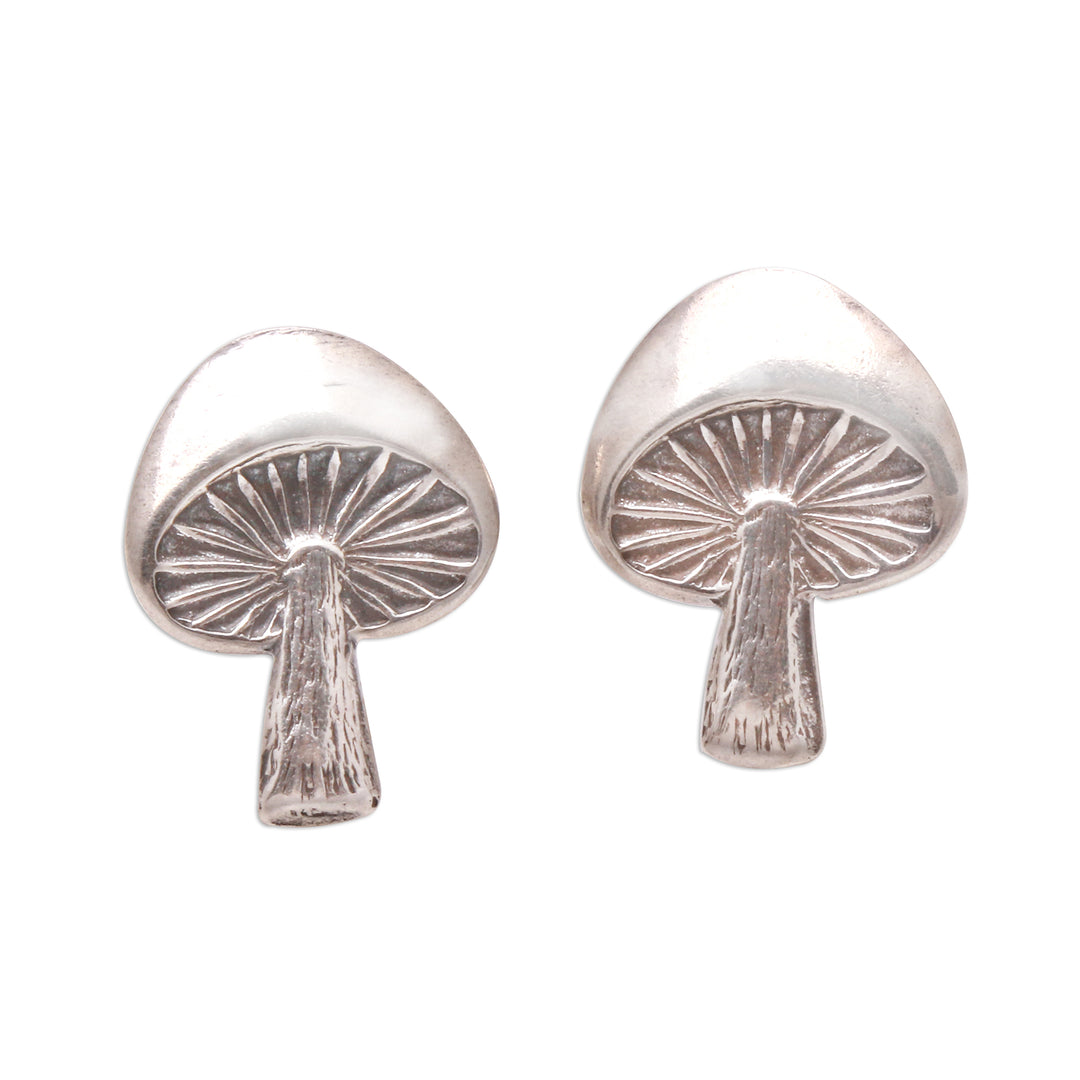 Mushroom-Shaped Sterling Silver Stud Earrings from Bali - Gleaming Mushrooms
