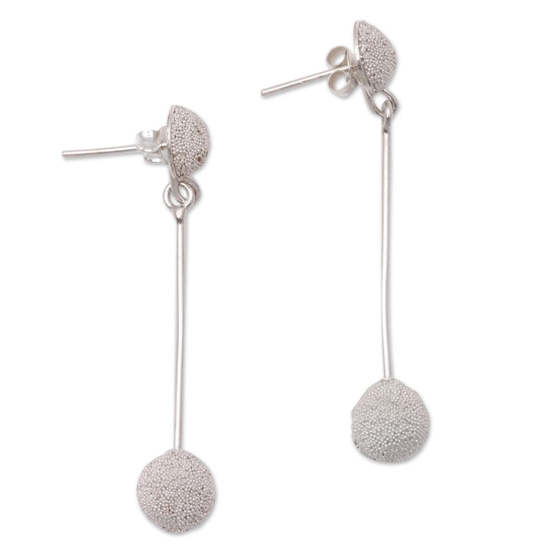 Sparkling Round Sterling Silver Dangle Earrings from Bali - Sparkling Baubles
