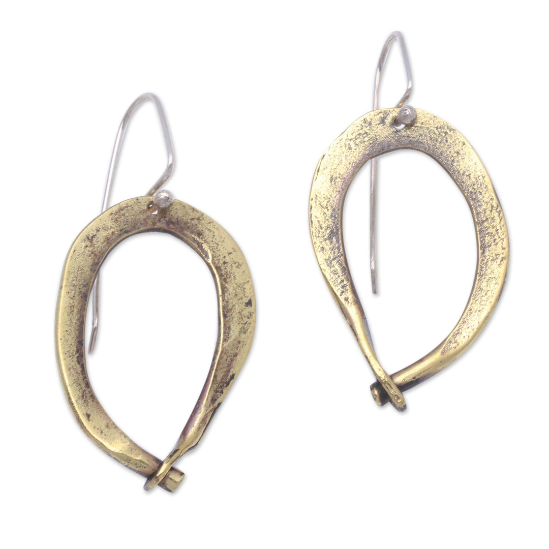 Modern Antiqued Brass Dangle Earrings from Bali - Antique Gateways