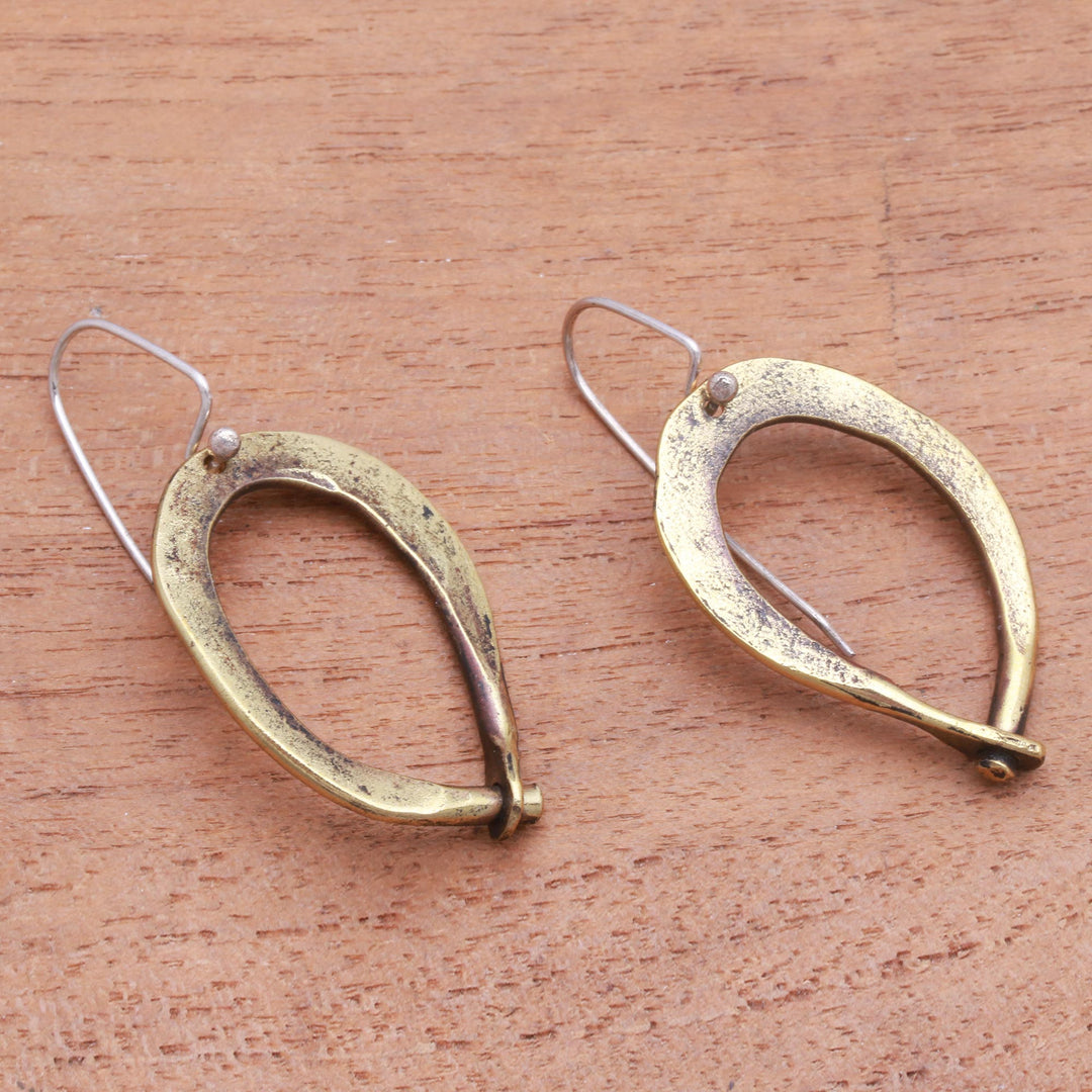 Modern Antiqued Brass Dangle Earrings from Bali - Antique Gateways