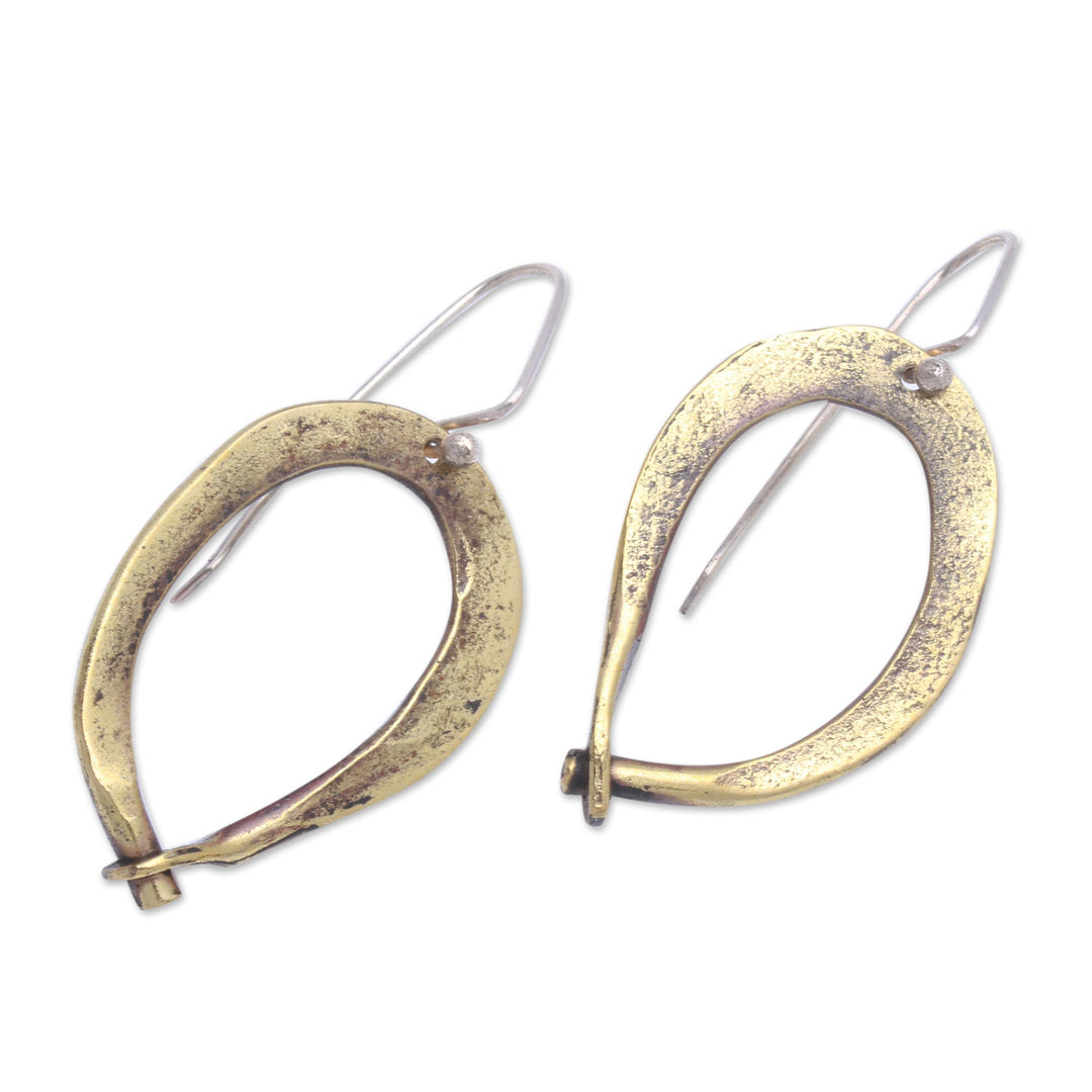 Modern Antiqued Brass Dangle Earrings from Bali - Antique Gateways