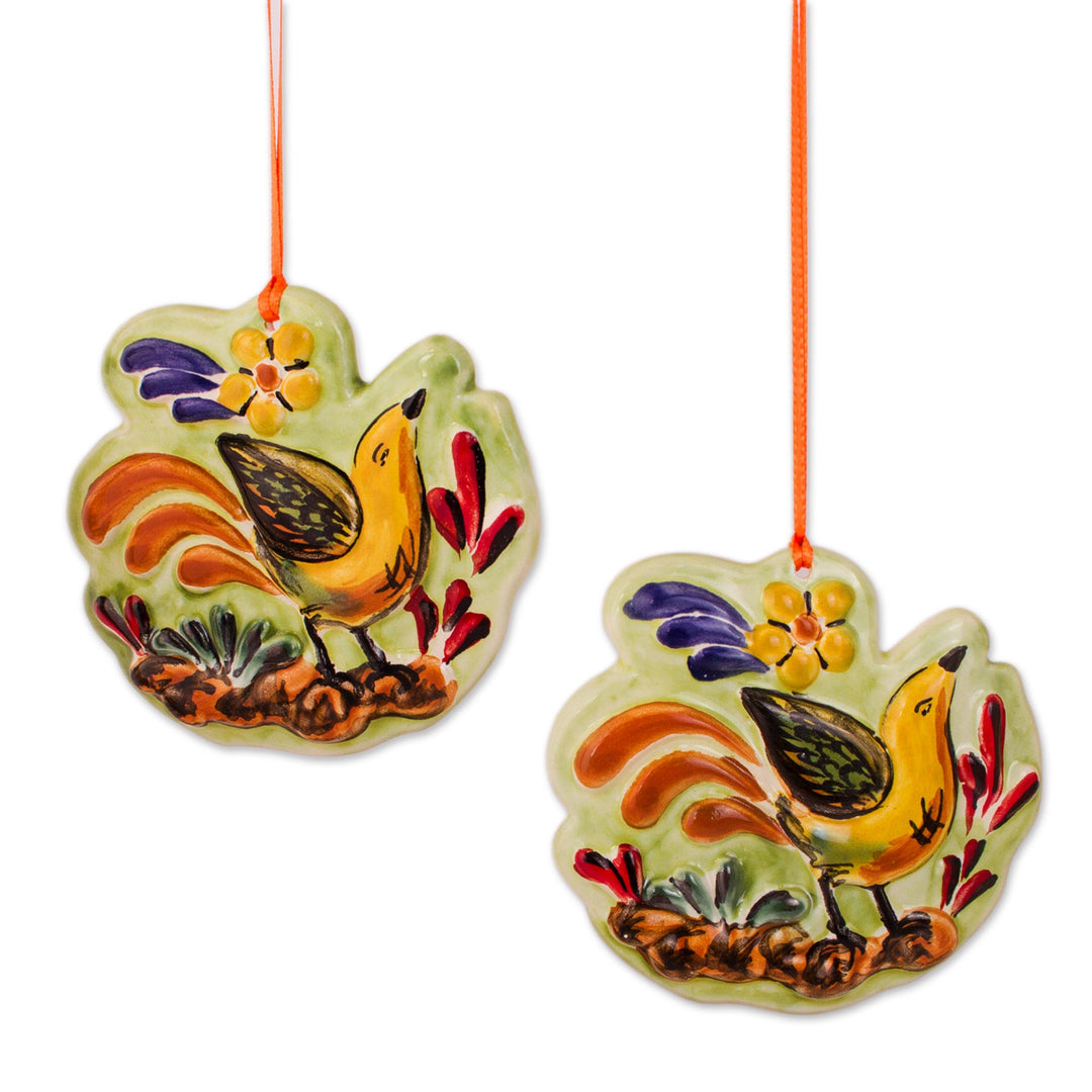 Colorful Ceramic Bird Ornament Pair from Mexico - Colorful Birdsong