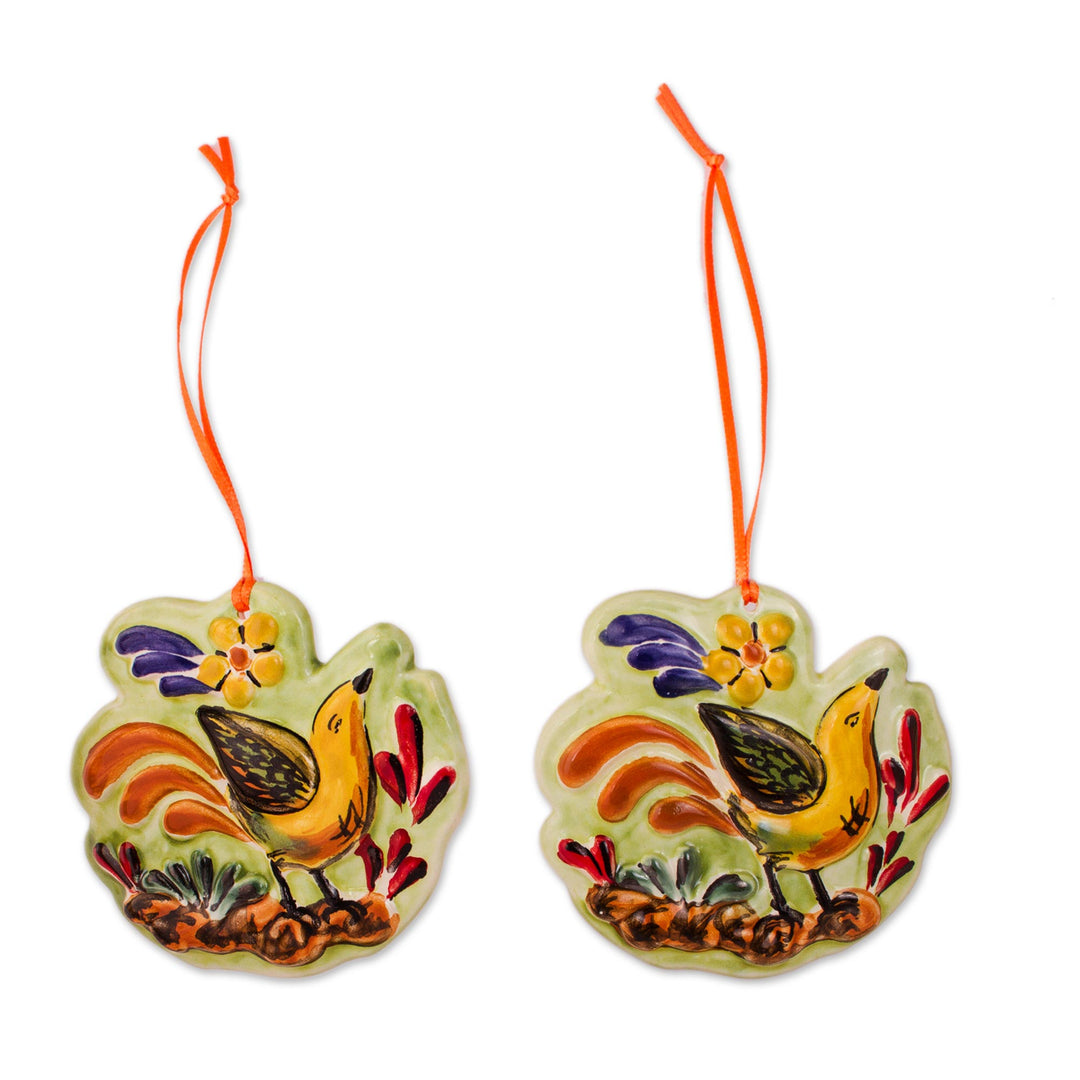 Colorful Ceramic Bird Ornament Pair from Mexico - Colorful Birdsong