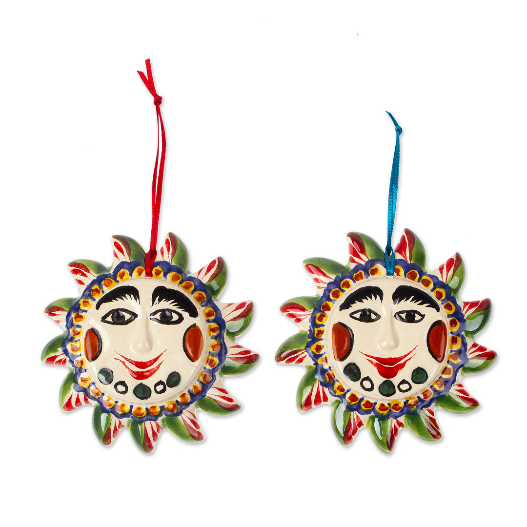 Maiolica Ceramic Sun Ornaments from Mexico (Pair) - Cheery Suns