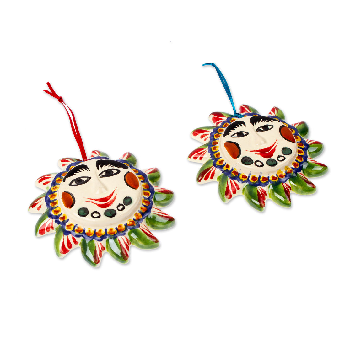 Maiolica Ceramic Sun Ornaments from Mexico (Pair) - Cheery Suns