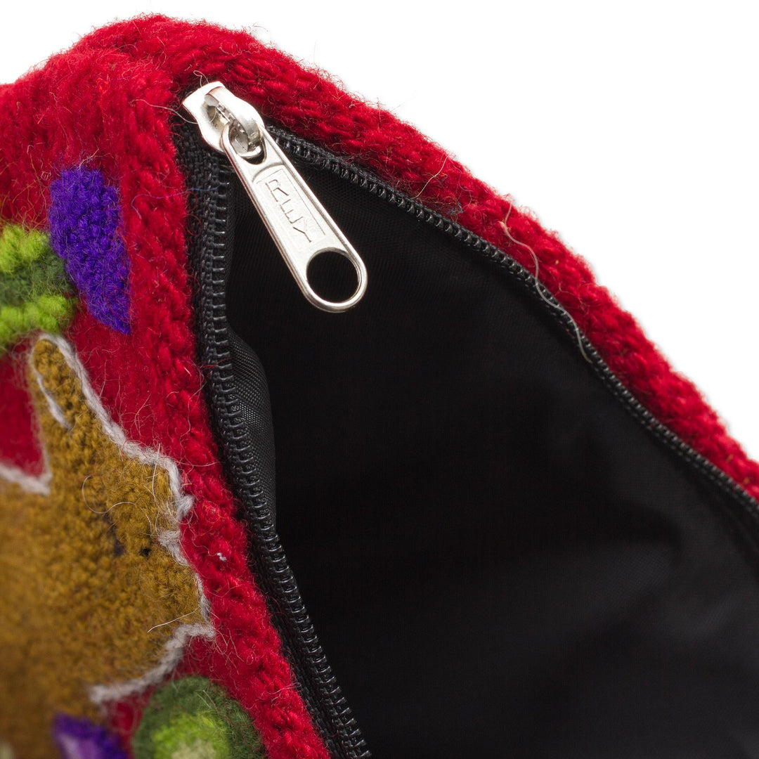 Llama-Themed Embroidered Wool Clutch Bag in Honey - Llama Glam in Honey