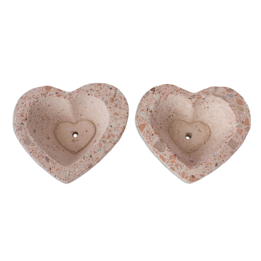 Heart-Shaped Reclaimed Stone Flower Pots (Pair) - Heartfelt Planters