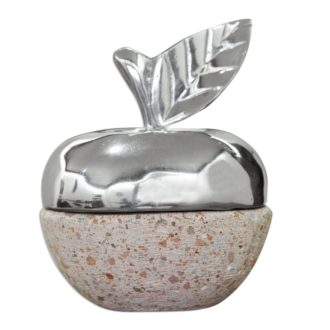 Apple-Shaped Pewter and Reclaimed Stone Jewelry Box - Gleaming Apple