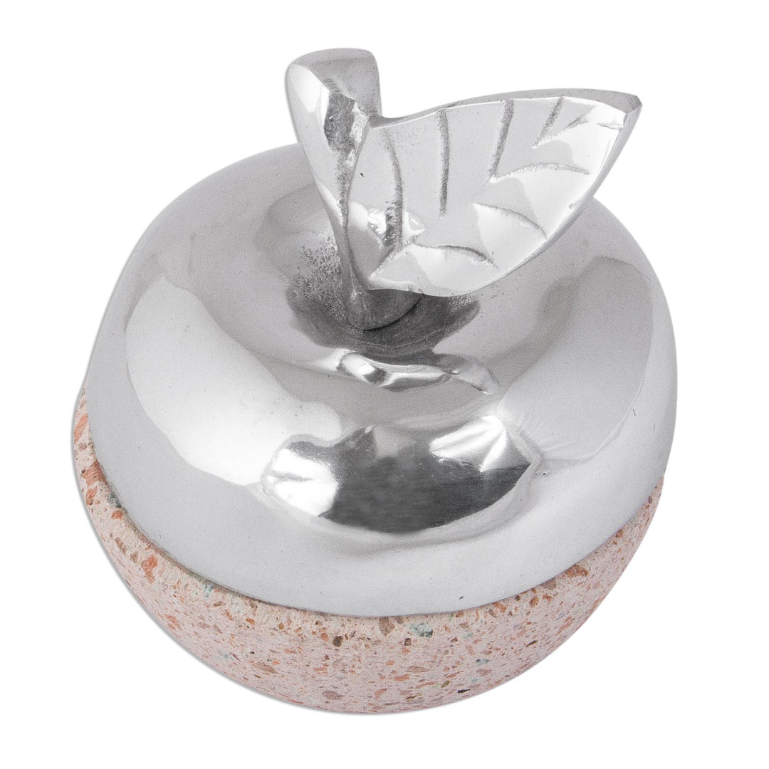 Apple-Shaped Pewter and Reclaimed Stone Jewelry Box - Gleaming Apple