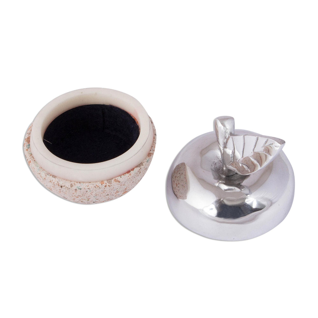 Apple-Shaped Pewter and Reclaimed Stone Jewelry Box - Gleaming Apple