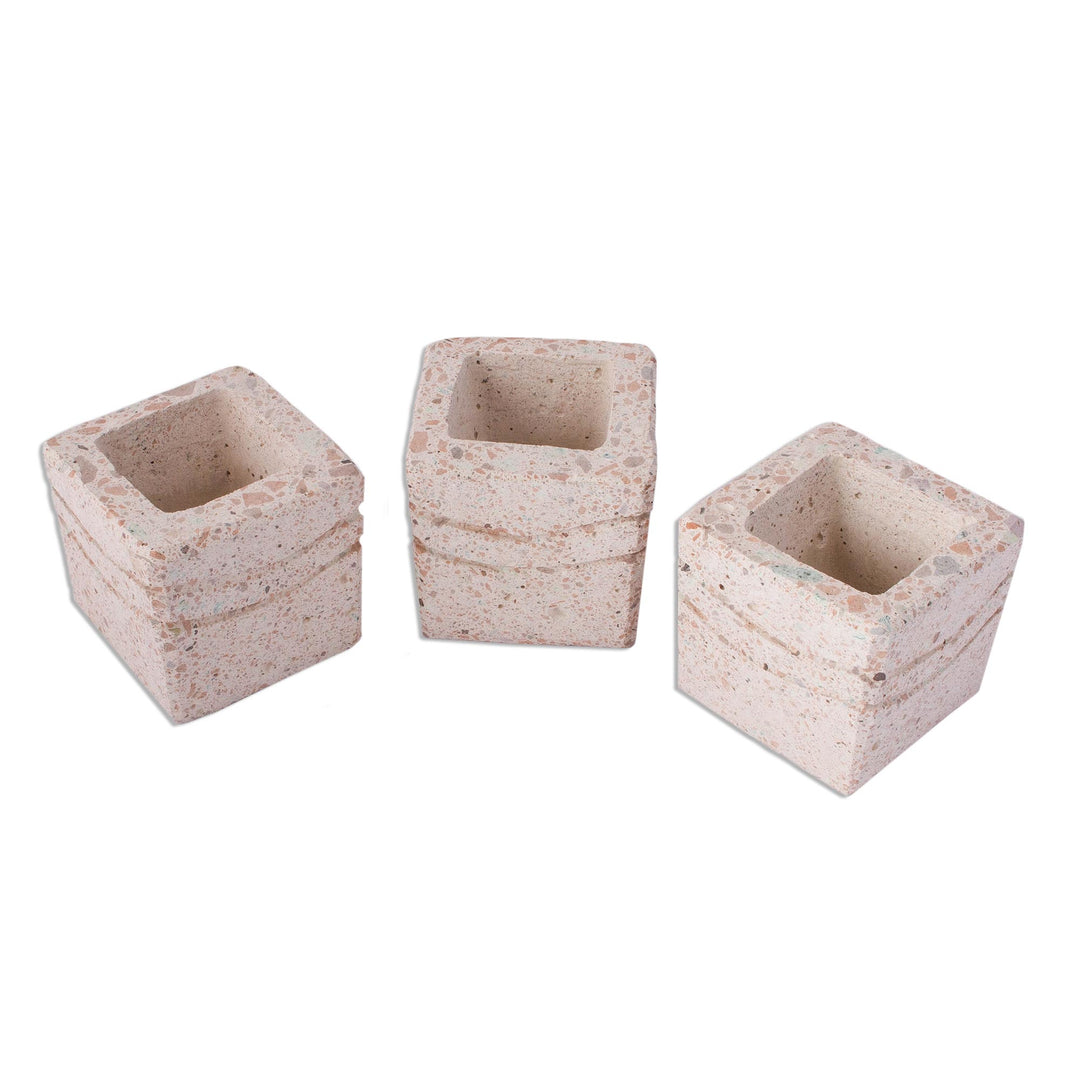 Wave Pattern Reclaimed Stone Flower Pots (Set of 3) - Chic Waves