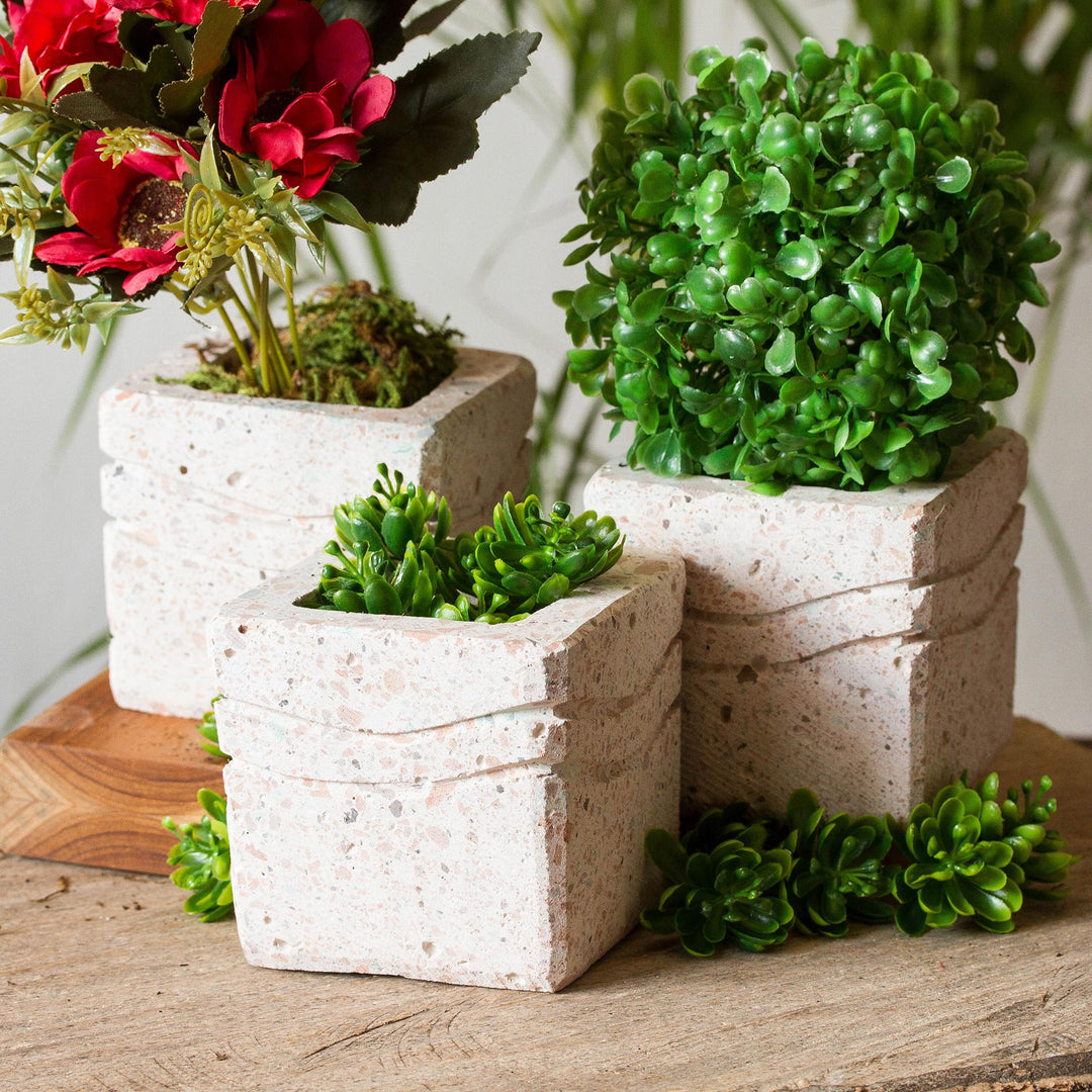Wave Pattern Reclaimed Stone Flower Pots (Set of 3) - Chic Waves