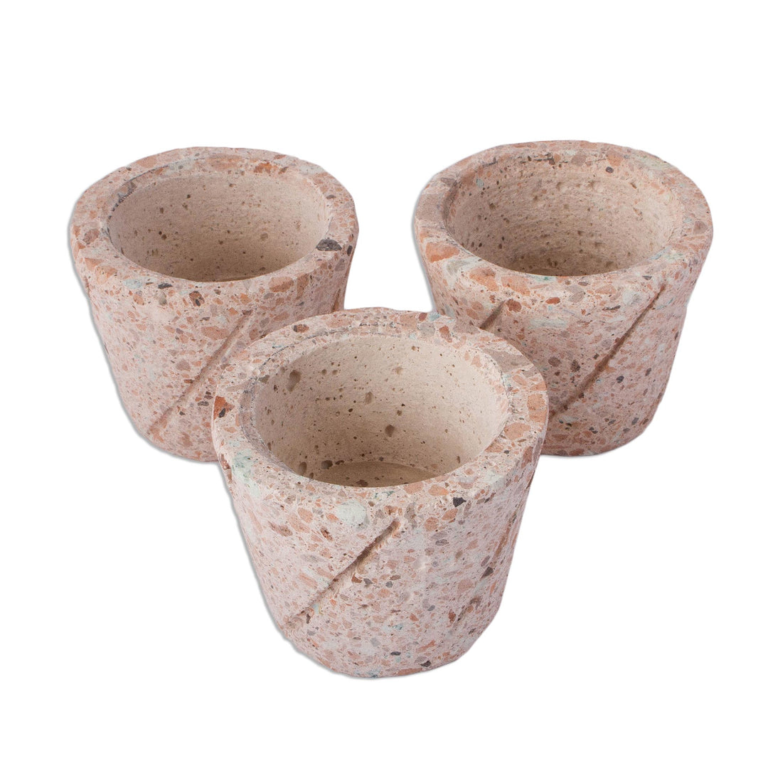 Spiral Pattern Reclaimed Stone Flower Pots (Set of 3) - Plant Stripes