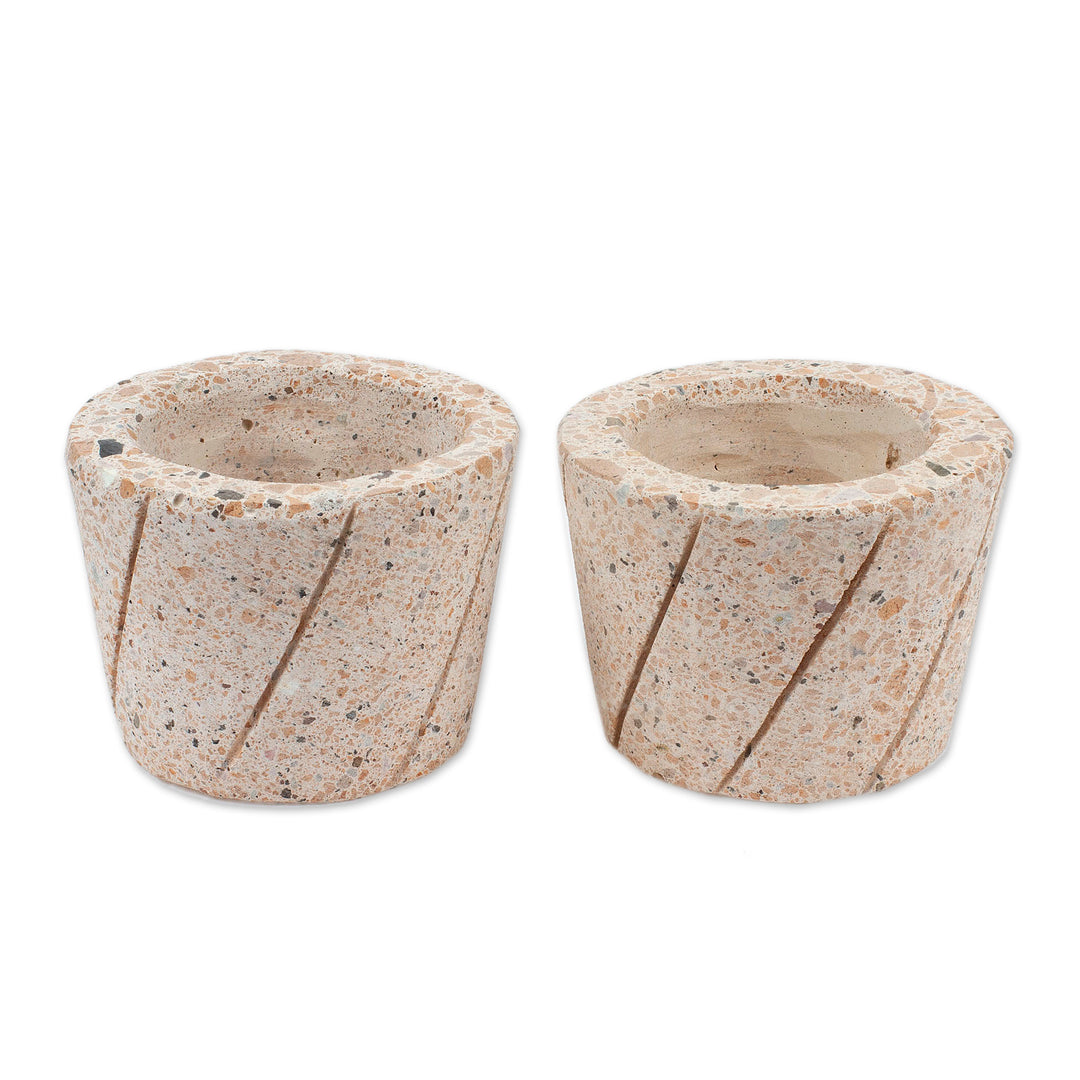 Pair of Spiral Pattern Reclaimed Stone Flower Pots - Verdant Spirals